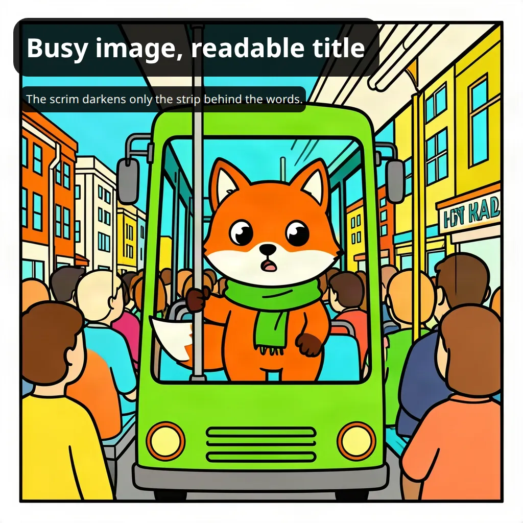 The same cartoon with the title Busy image, readable title in white on a dark panel at the top left, and a smaller caption on a second dark panel below it.