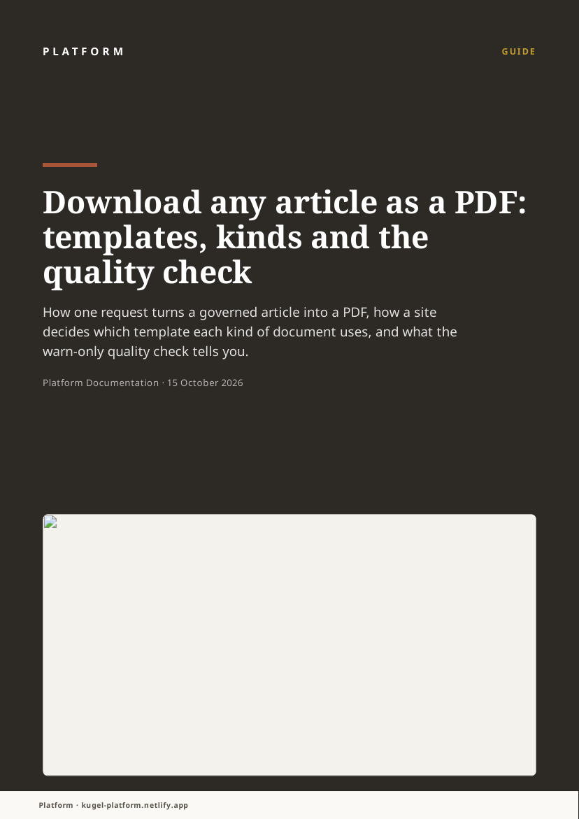 Page 1 of the first draft PDF. A dark cover shows the article title and deck, and below them an empty pale box with a broken-image mark in its top-left corner.