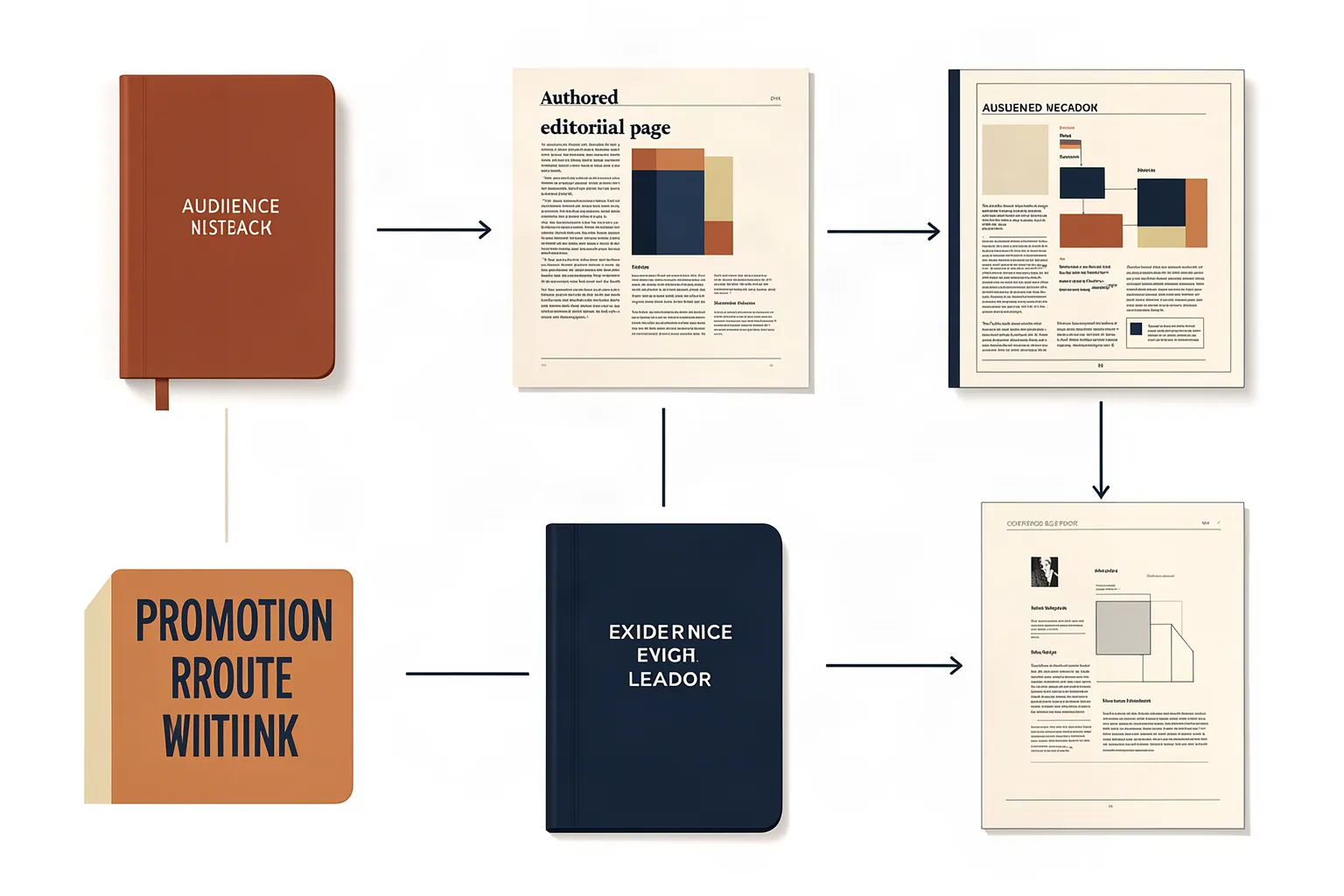 Six distinct conceptual tools connected from research and editorial production to publishing and evidence-led revision